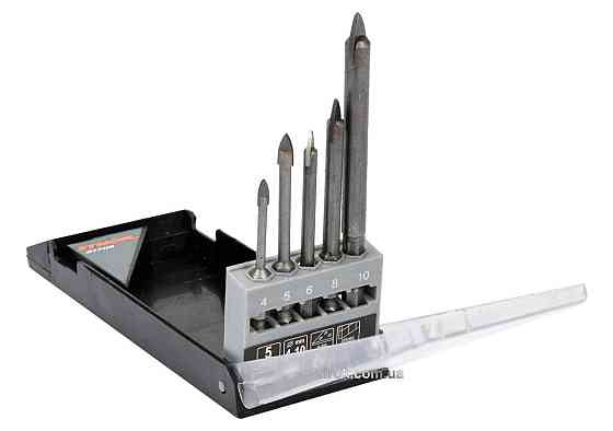 Набір свердл по склу і кераміці STHOR : Ø= 4, 5, 6, 8, 10 мм, YG6X, HEX-1/4", 5 шт [25/100] Одеса