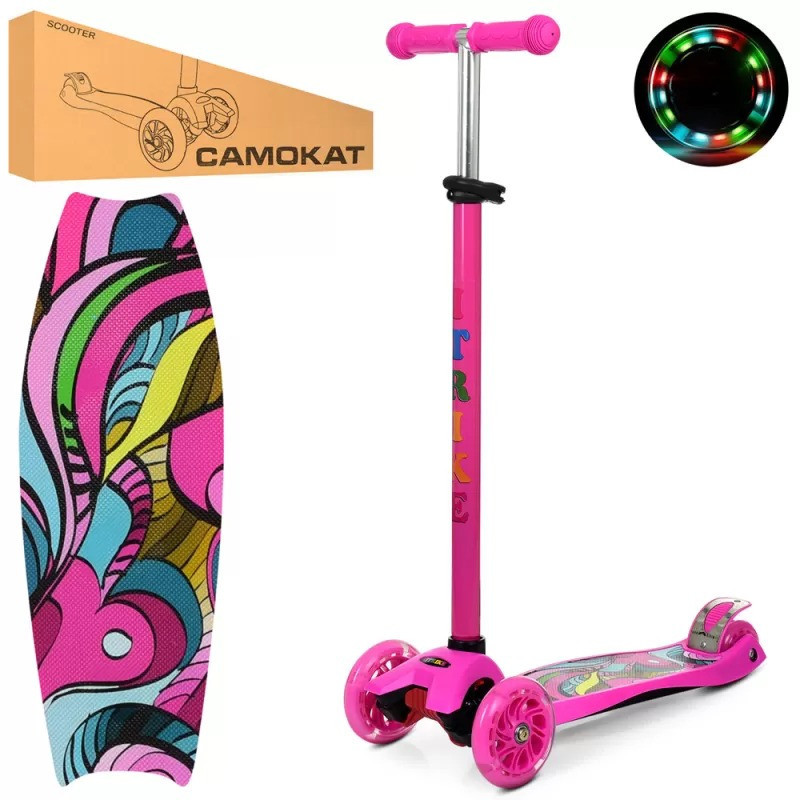 Самокат дитячий триколісний iTrike MAXI JR 3-055-P ПУ колеса з підсвічуванням, кермо 79-88см, Рожевий з малюнком Кам'янець-Подільський - фото 2