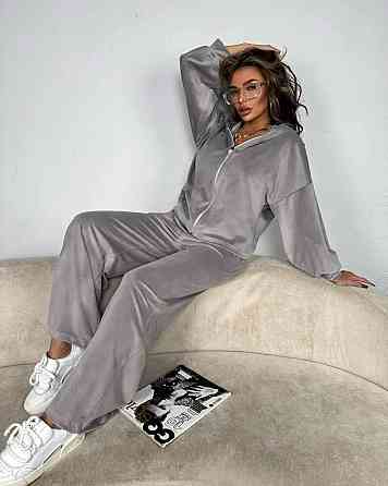 Женский повседневный стильный костюм велюр плюш Серый, 46/48 Одесса