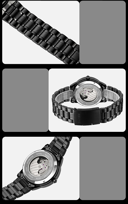 Чоловічий годинник скелетон Skmei 9205 механічні (Чорні з білим) Вінниця - фото 7