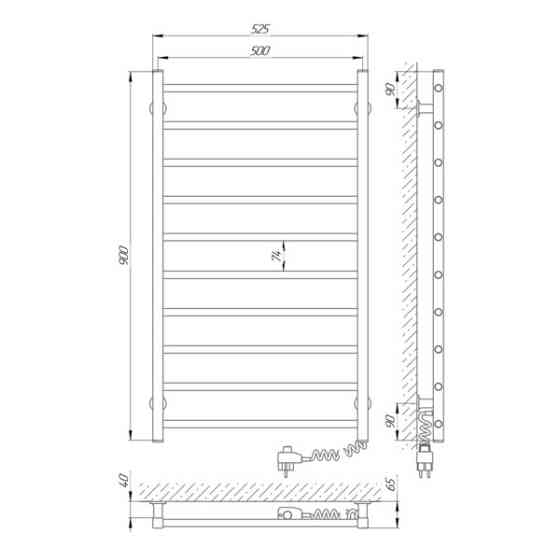 Электрический полотенцесушитель Laris Зебра Альфа ЧК10 500Х900 Э белый, правое подключение Киев