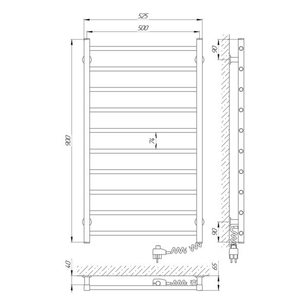 Електрича рушникосушка Laris Зебра Альфа ЧК6 500Х900 Е білий, праве підключення Київ - фото 5