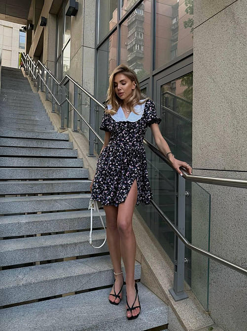 Жіноча романтична мінісукня квіткова з комірцем софт Чорний, 48/52 Одеса - фото 2