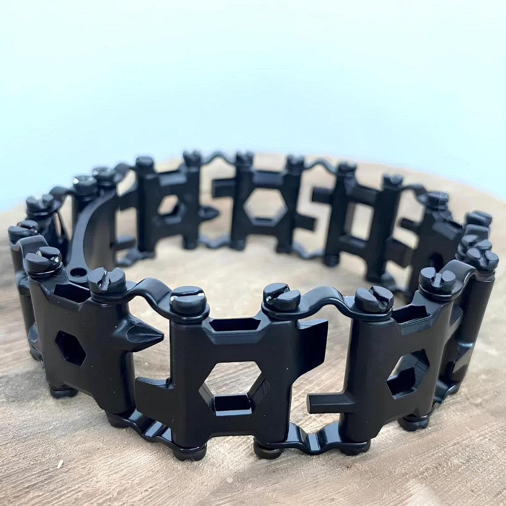 Чоловічий браслет-мультитул RESTEQ Tread Metric-Stainless — стильний металевий браслет 29 в 1, чорний колір Київ - фото 5
