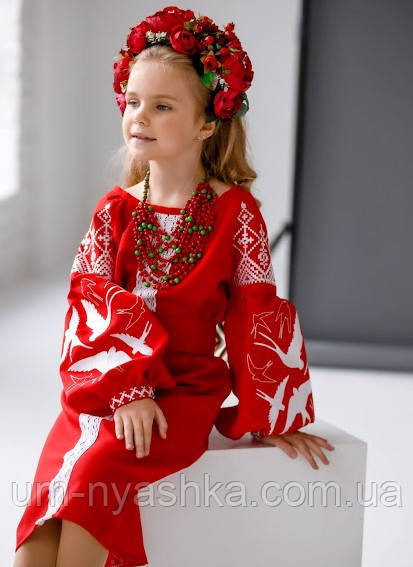 Платье вышиванка красное с ласточками 98-164 146-158 Кривой Рог - изображение 1