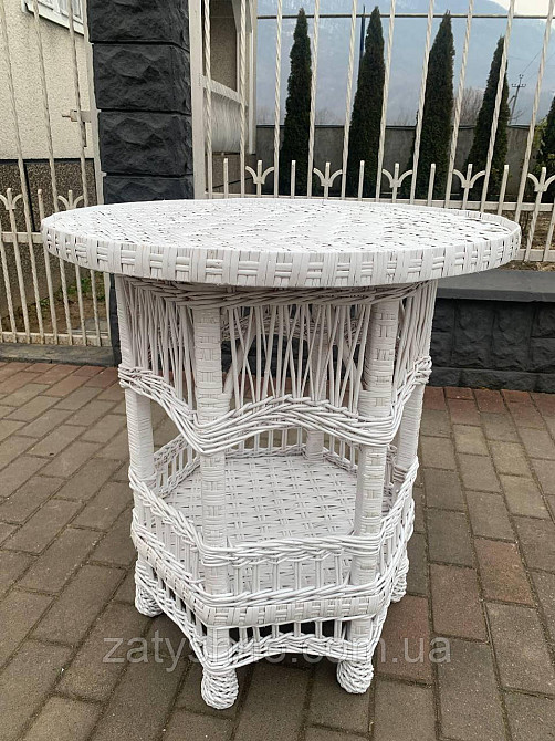Плетений стіл круглий білий з лози Київ - фото 2