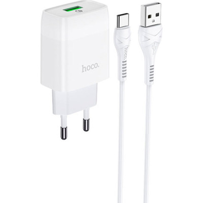 Зарядное устройство HOCO C72Q Glorious USB QC3.0 + cable USB to USB-C 18W White (6931474732552) Винница - изображение 2