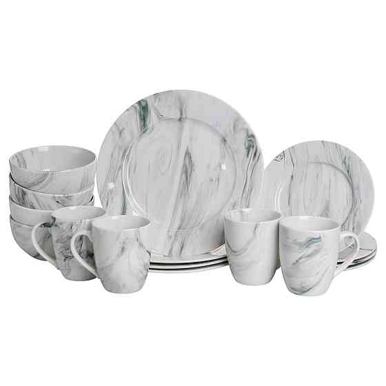 Столовий набір посуду тарілок і чашок 16 предметів на 4 персони Marmor порцеляновий, обідній столовий сервіз тарілок MD-16-2G Коломия