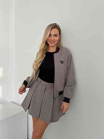 Женский стильный костюм двойка: бомбер на подкладке + юбка - шорты кашемир Капучино, 44 Одесса