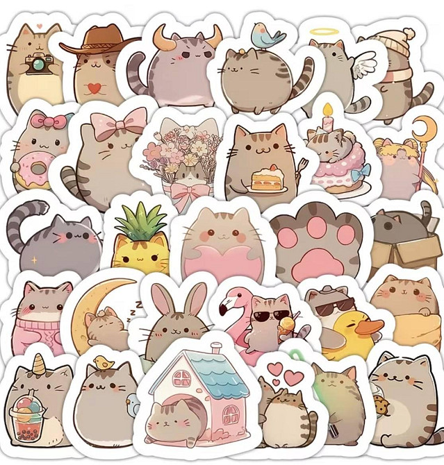 Набор наклеек котики 50 шт виниловые водостойкие kawaii стикеры для ноутбука телефона Киев - изображение 1