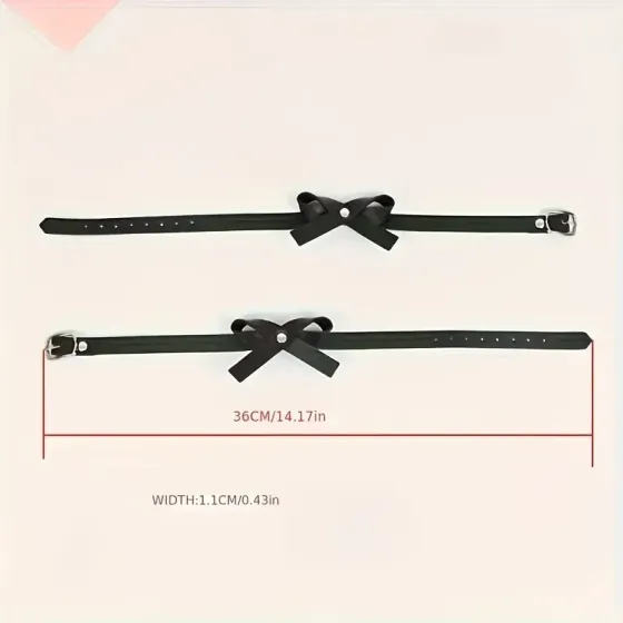Браслеты на лодыжку с бантиками – черные парные аксессуары PU кожа Киев