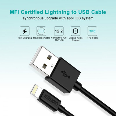 Дата кабель USB 2.0 AM to Lightning 1.8m 2.1A MFI Black Choetech (IP0027-BK) Вінниця - фото 7