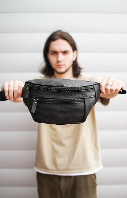 Сумка на пояс мужская из натуральной кожи флотарий SL004 (Черная) Сумы - изображение 4