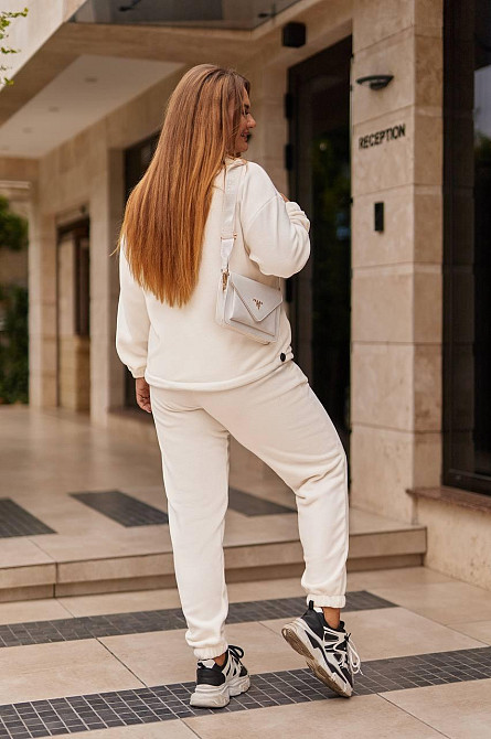 Женский теплый прогулочный костюм двойка: кофта и штаны флис двусторонний Молочный, 50/52 Одесса - изображение 4