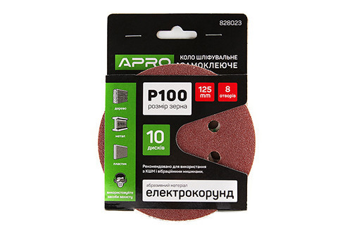 Круг шлифовальный 8 отверстий (на липучке) 125мм Р100 APRO Ровно - изображение 1