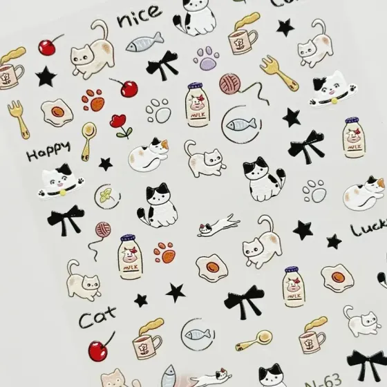 3D наклейки для нігтів із котиками – водостійкі самоклеючі наліпки Київ