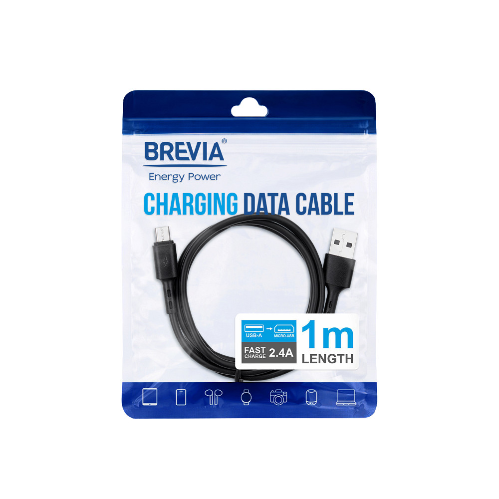 Кабель Brevia USB to Micro 2,4A 1м, чорний ZIP (51100BUMZ1) Львів - фото 4