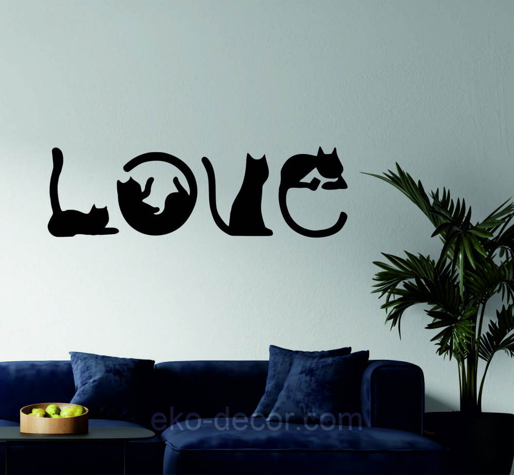 Декоративне настінне Панно «Коти - Love» Декор на стіну 90*300 см, Чорний Київ - фото 2