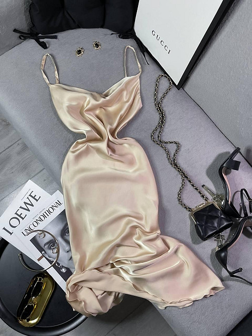 Женское романтическое элегантное платье шелк Бежевий, 42/44 Одесса - изображение 2