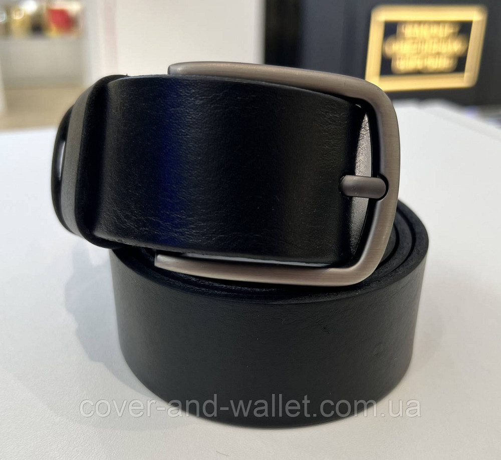 Чоловічий широкий ремінь чорного кольору з італійської шкіри 40мм PS Leather Київ - фото 11