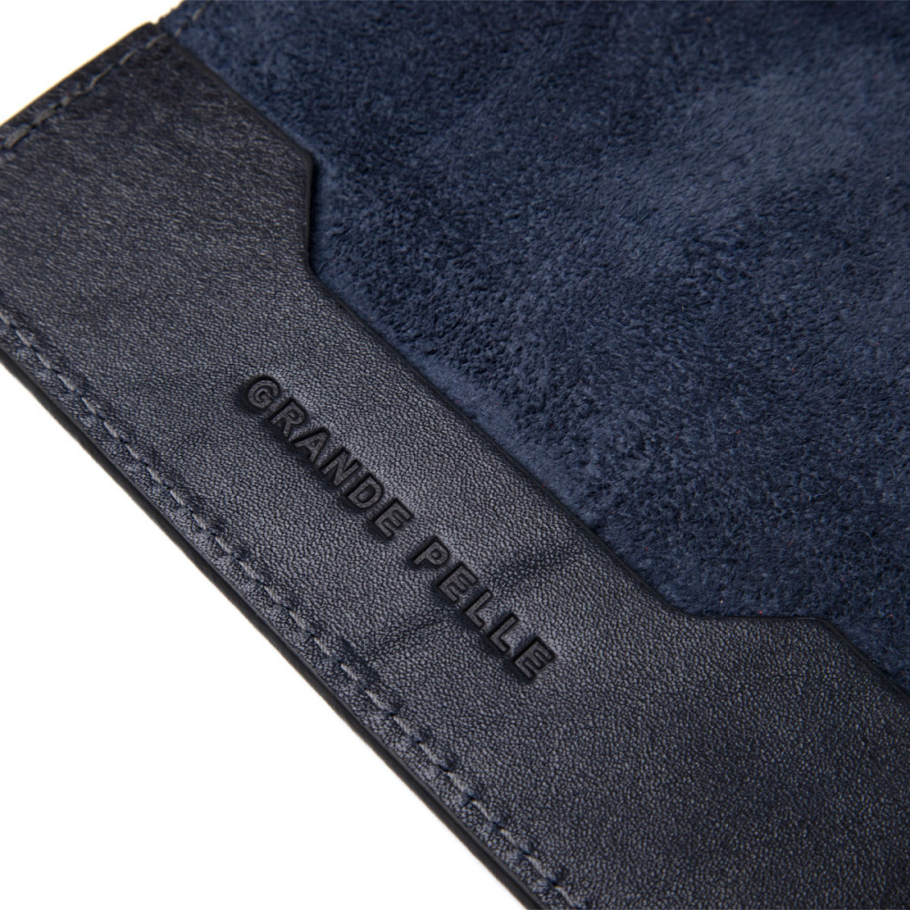 Універсальна шкіряна обкладинка на паспорт GRANDE PELLE 11479 Темно-синій Київ - фото 4