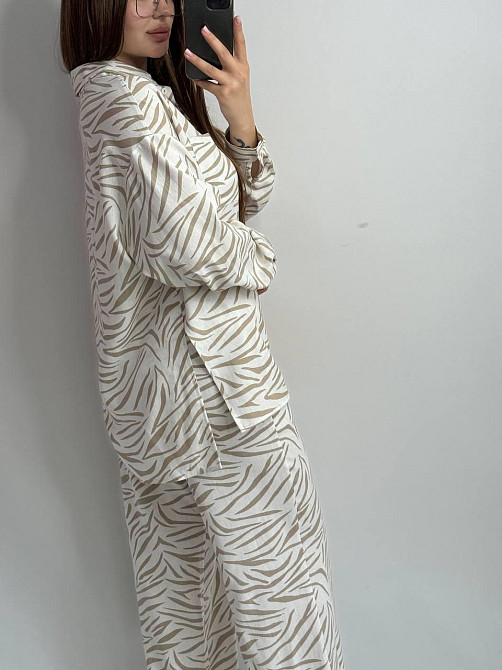 Костюм женский летний лен Бежевый Животные принты XL-XXL Харьков - изображение 5