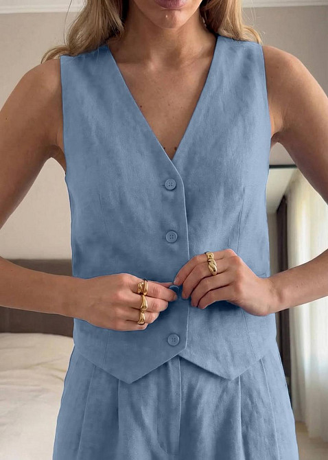 Жіночий стильний літній костюм-двійка льон Блакитний, 48/50 Одеса - фото 4