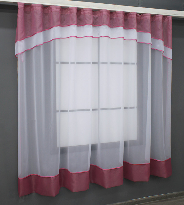 Гардина арка на кухню VR-Textil № 110к белый с малиновым 270х170 см (52-0882) Киев - изображение 2