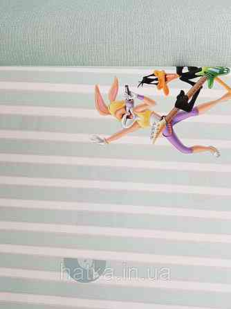 Обои виниловые на флизелине AdaWall Ada Kids метровые детские герои мультфильма Луни тюнз полосы зеленые белые Киев