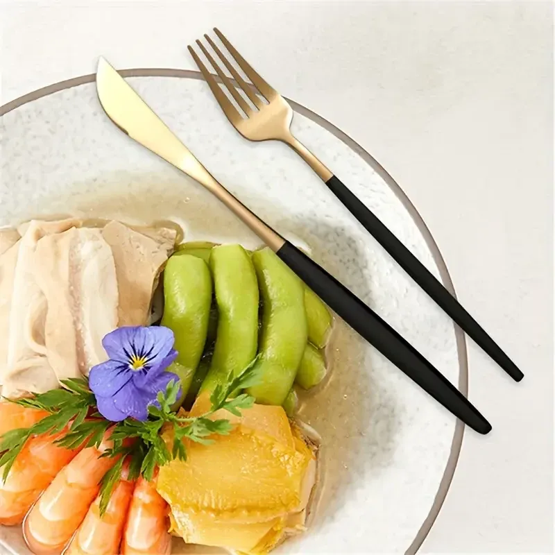 Набір столових приборів 24 предмети, золото-чорний Київ - фото 4