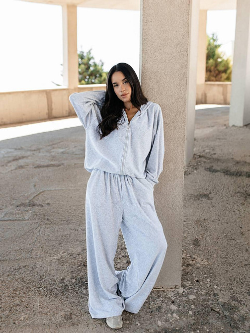 Женский повседневный оверсайз костюм двойка: кофта и штаны хлопковый велюр Меланж Одесса - изображение 6