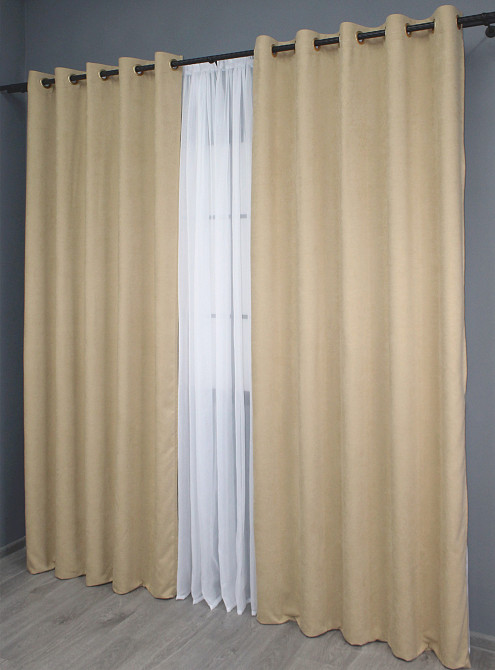 Комплект штор на люверсах VR-Textil Мікровелюр SPARTA № 1192ш 150х270 см 2 шт Бежевий (37-0162) Київ - фото 12
