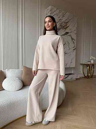 Женский базовый костюм двойка: свитер и брюки турецкая вязка Бежевый, 48/52 Одесса