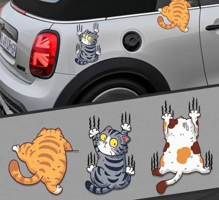Водонепроникна наклейка з трьома котами, вінілова стійка наклейка для авто, мотоциклів, ноутбуків, с Київ - фото 4