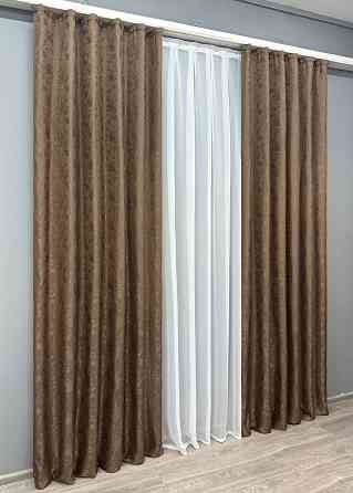 Комплект готовых штор VR-Textil Жаккард Мрамор Al1 № 660ш Коричневый 150х270 см 2 шт (30-429) Киев