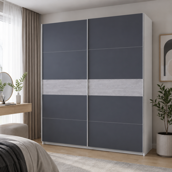 Шкаф купе Doros G-Caiser Белый/Графит вставка Бетон 2 ДСП /5 частей 220х60х240 (44900281) (DRS-012232) Львов
