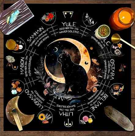 Вівтарна скатертина з котом і місяцем – Колесо року, 49×49 см Київ