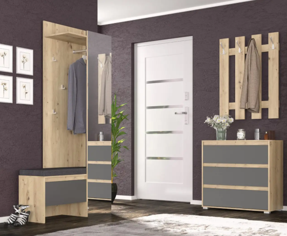 Передпокій модульний Торіно - комплект 3 - Дуб Артізан + Сірий Львів