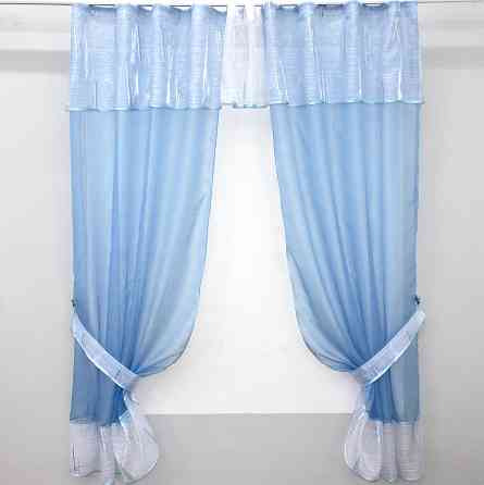 Кухонный комплект (270х170см) шторки с ламбрекеном и подхватами цвет голубой с белым 00к 59-606 Киев