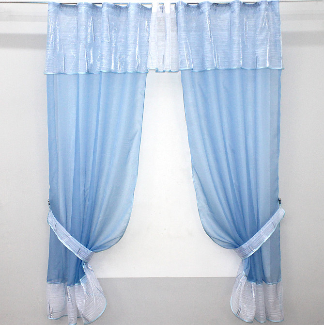 Кухонный комплект (270х170см) шторки с ламбрекеном и подхватами цвет голубой с белым 00к 59-606 Киев - изображение 1
