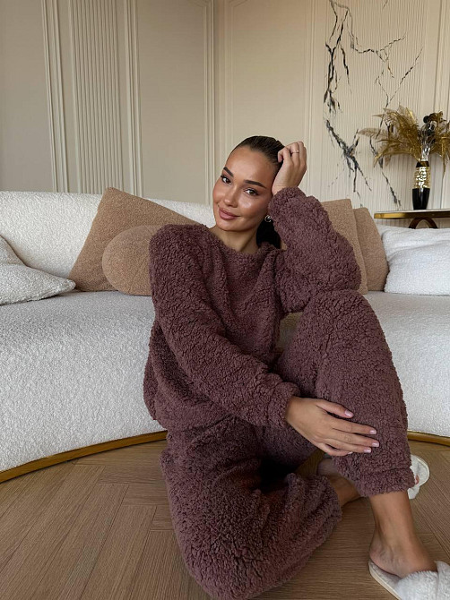 Жіноча затишна піжама-двійка: кофта та штани махра тедді Шоколадний, 48/52 Одеса - фото 3