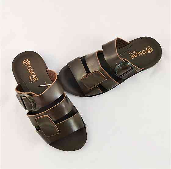 Чоловічі Шльопанці Тапочки Сланці Коричневі Шкіряні (розміри: 41,42,43,44,45) Дніпро