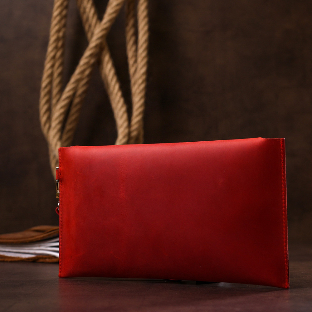 Жіноча вінтажна шкіряна тревел-косметичка Shvigel 16427 Червоний Київ - фото 9