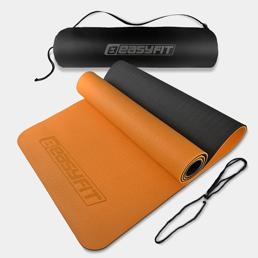 EasyFit Килимок для йоги та фітнеса EasyFit TPE+TC 6мм двошаровий + Чохол помаранчевий з чорним Коломыя - изображение 1