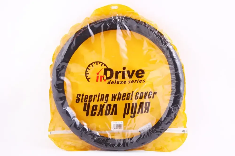 Оплітка на кермо шкіра S inDrive IDP-17380-2S чорний з вставкою під дерево (чехол на блискавки) Вінниця - фото 2