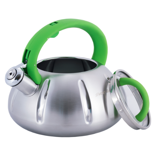 Чайник 3л із нержавіючої сталі зі свистком і скляною кришкою (ручки: зелена, синя, дерево) KAMILLE 0 Житомир - фото 4