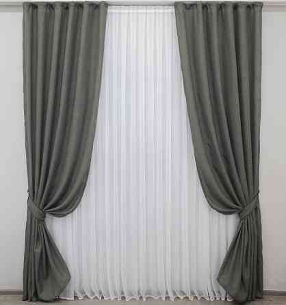 Комплект готових штор VR-Textil Льон Льон Мішковина № 1282ш Сірий 150х270 см 2 шт (32-199) Київ