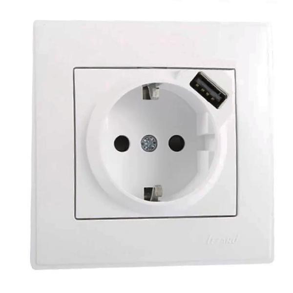LESYA Розетка із заземленням + USB біла Lezard Харків - фото 1