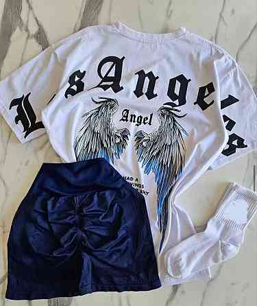 Женский прогулочный летний костюм двойка: футболка и шорты микродайвинг + турецкий кулир 46/48 Одесса