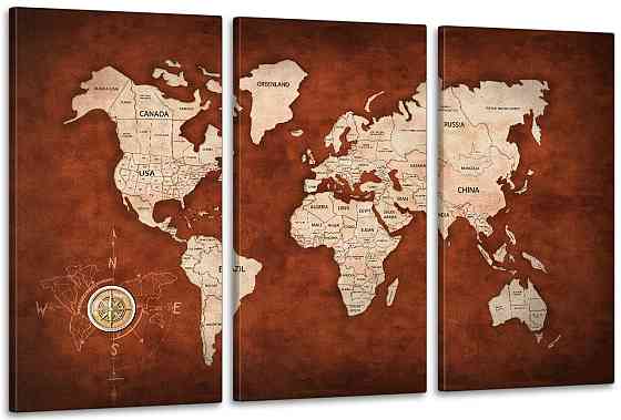 Модульна картина у вітальню/ спальню     Мапа світу      ART-055_3A 100х150 см Київ